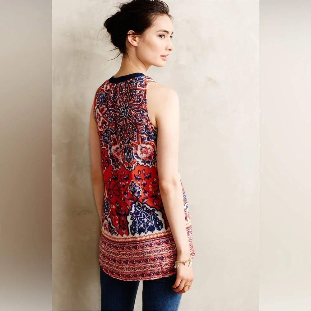 Anthropologie Vanessa Virginia Silk Finn Tank in Orange Size M EUC - Picture 2 of 9
